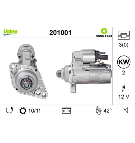 Motorino d'avviamento VALEO REMANUFACTURED PREMIUM 458289 12V, N° denti