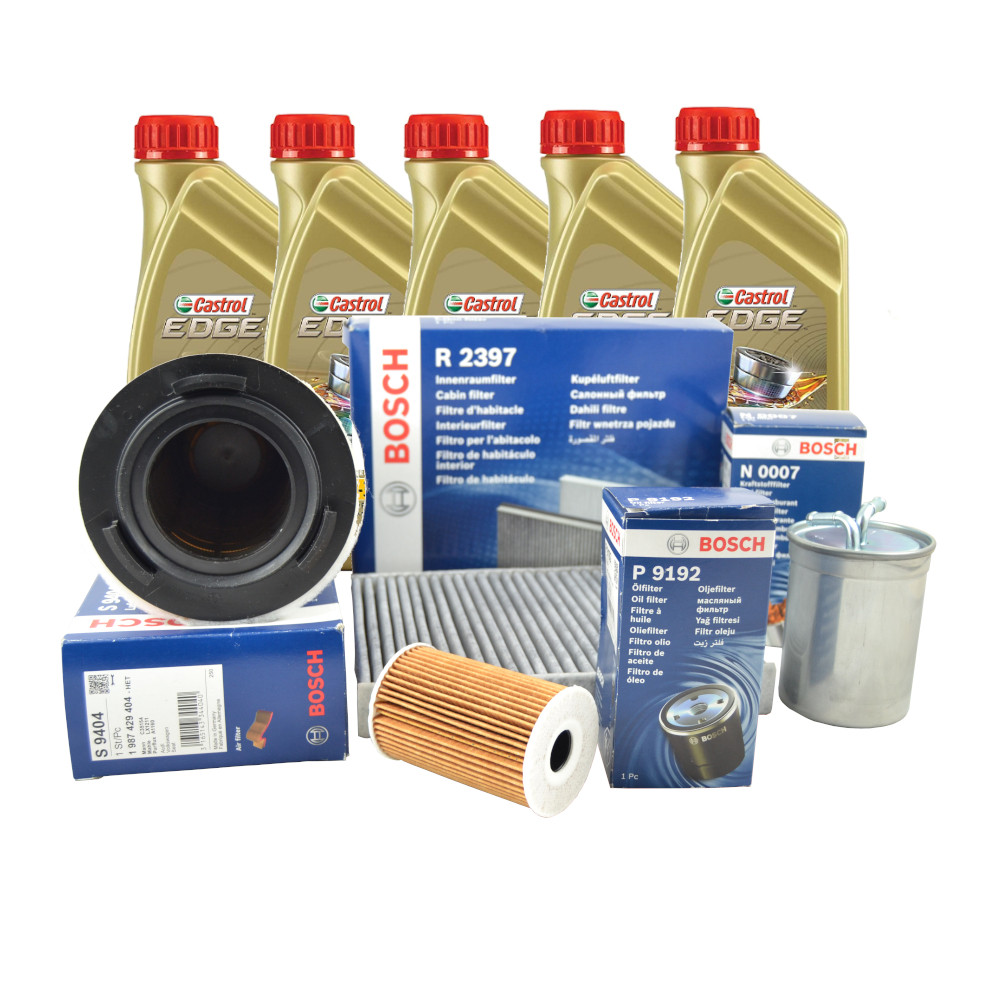 Kit tagliando olio CASTROL 5W30 5LT + 4 FILTRI BOSCH AUDI A4 (B8) 2.0 TDI